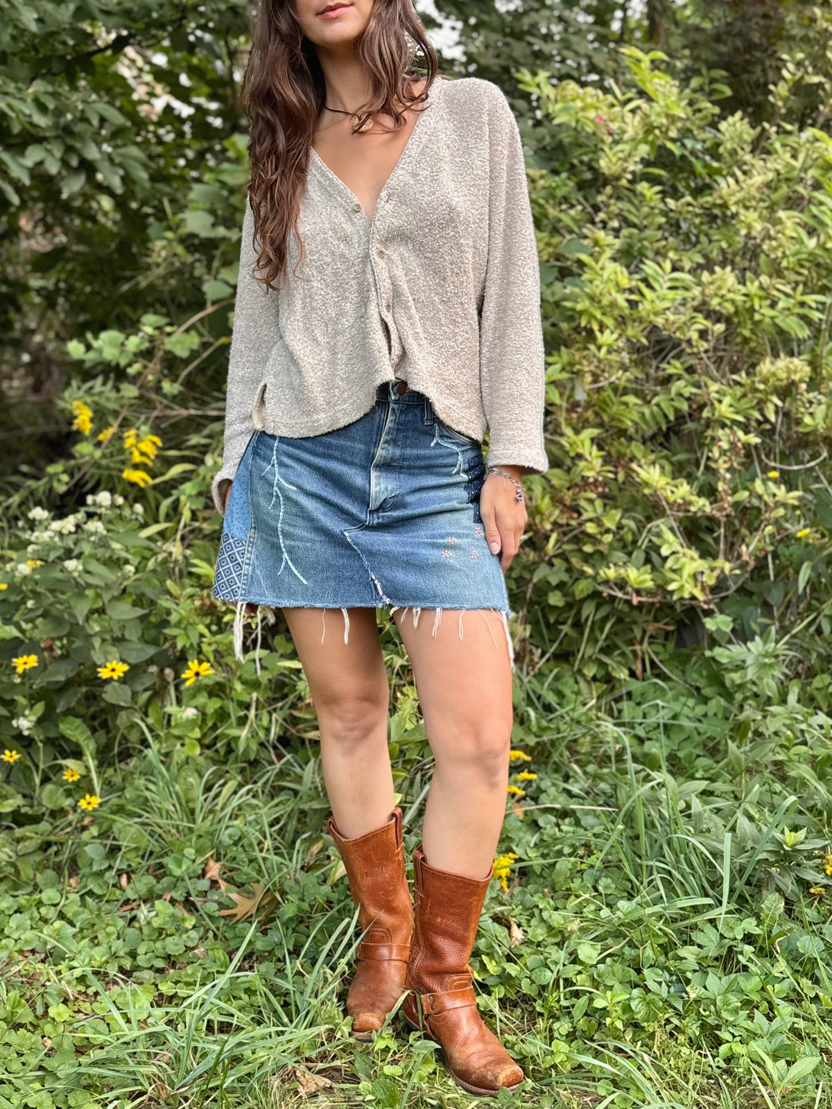 Hand Embroidered Calico Wrangler Mini Skirt