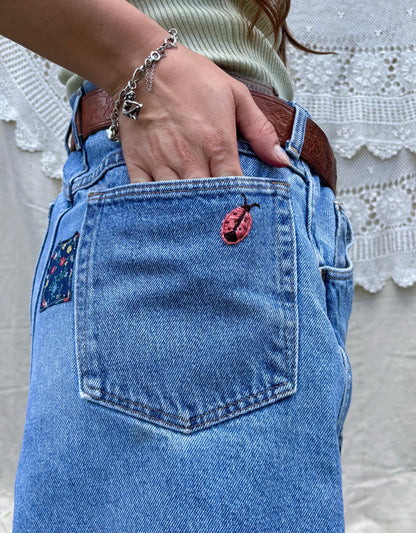 Ladybug Embroidered & Patched Wrangler Mini Skirt