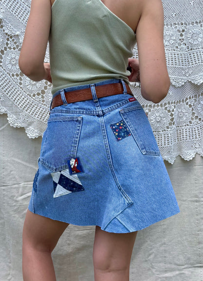 Ladybug Embroidered & Patched Wrangler Mini Skirt