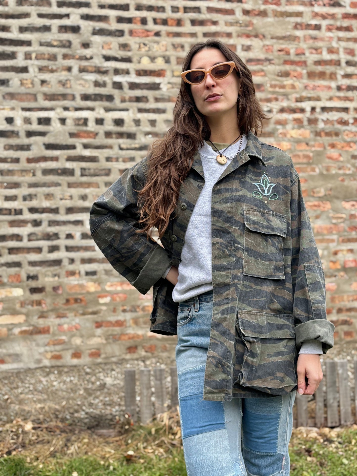 Hand Embroidered Tiger Camo Jacket