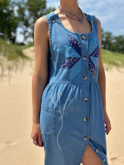 Light Wash Embellished Denim Dress