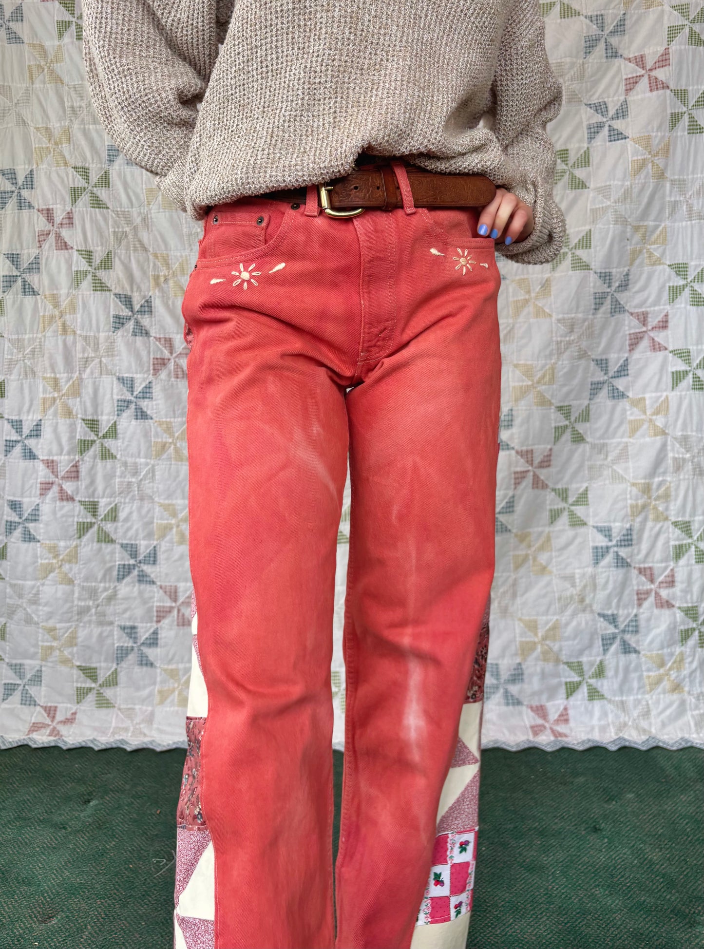 Coral Pinwheel Levi's with Embroidery