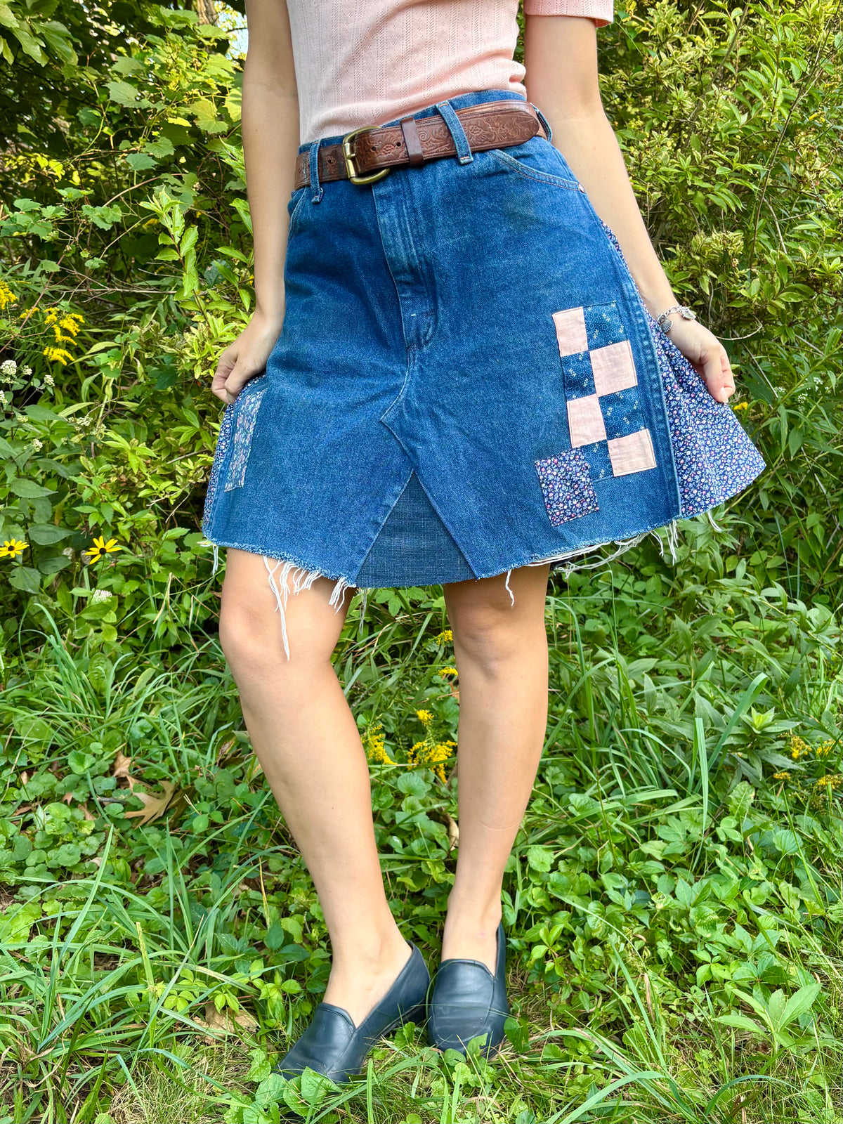 Calico Patched Wrangler Mini Skirt