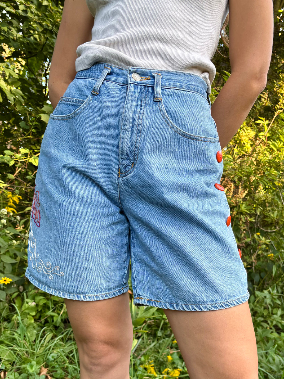 Hand Embroidered Button Shorts 🍊