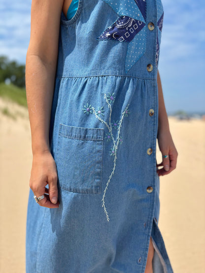 Light Wash Embellished Denim Dress