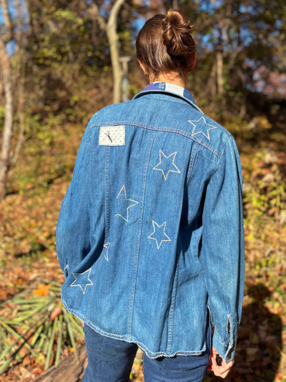 1970s Calico Star Embroidered Denim Top