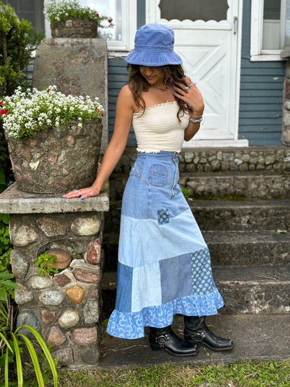 Chambray Ruffle Patchwork Skirt