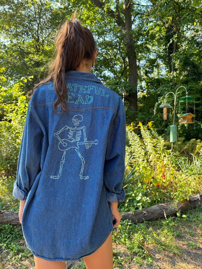 Hand Embroidered Grateful Dead Denim Shirt