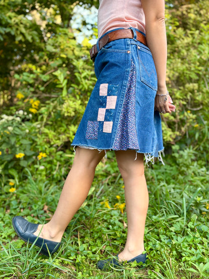 Calico Patched Wrangler Mini Skirt
