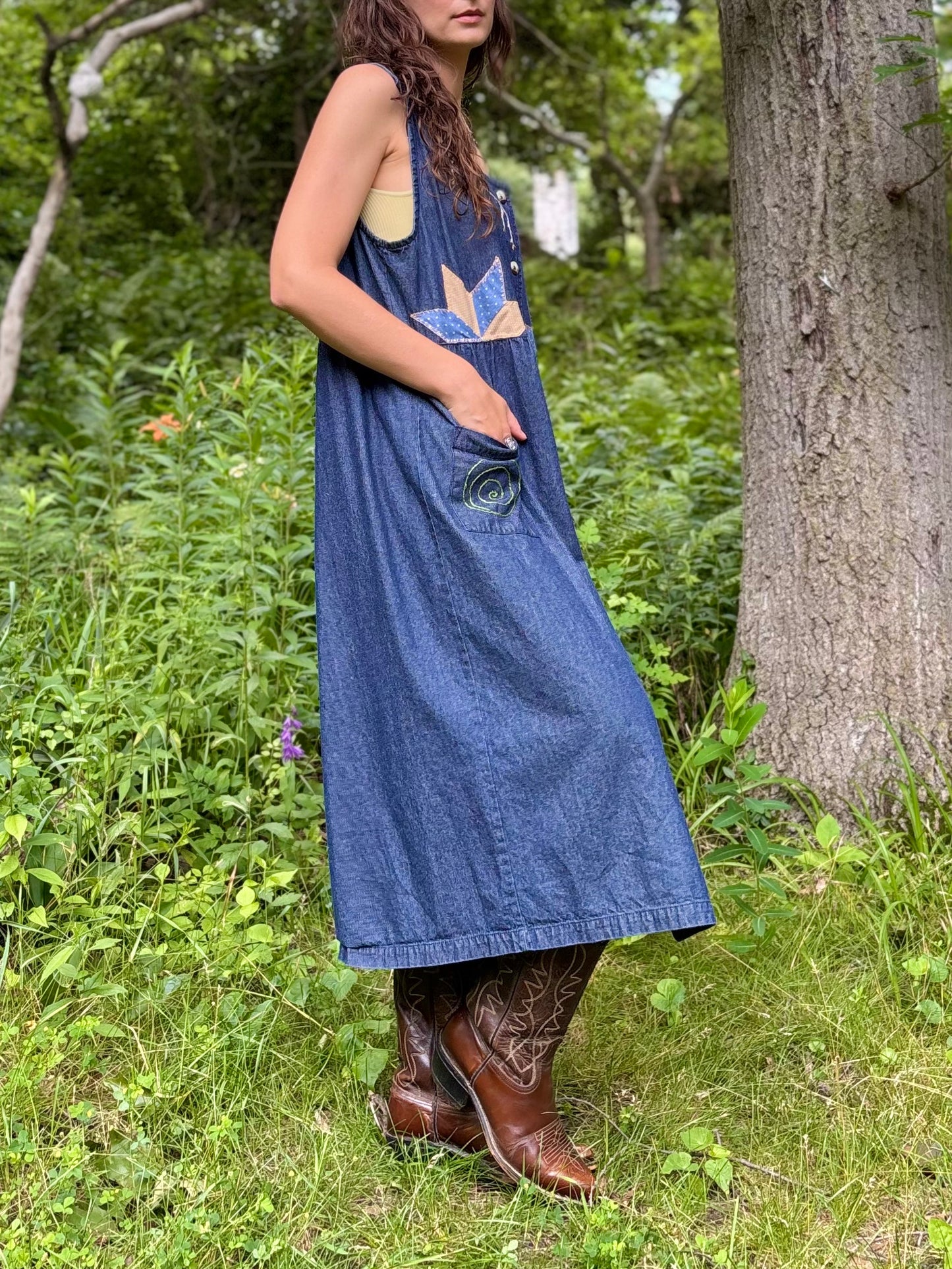 Dark Wash Embellished Denim Dress
