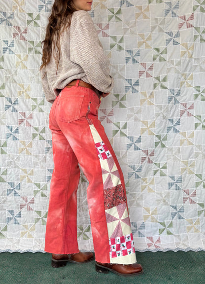 Coral Pinwheel Levi's with Embroidery