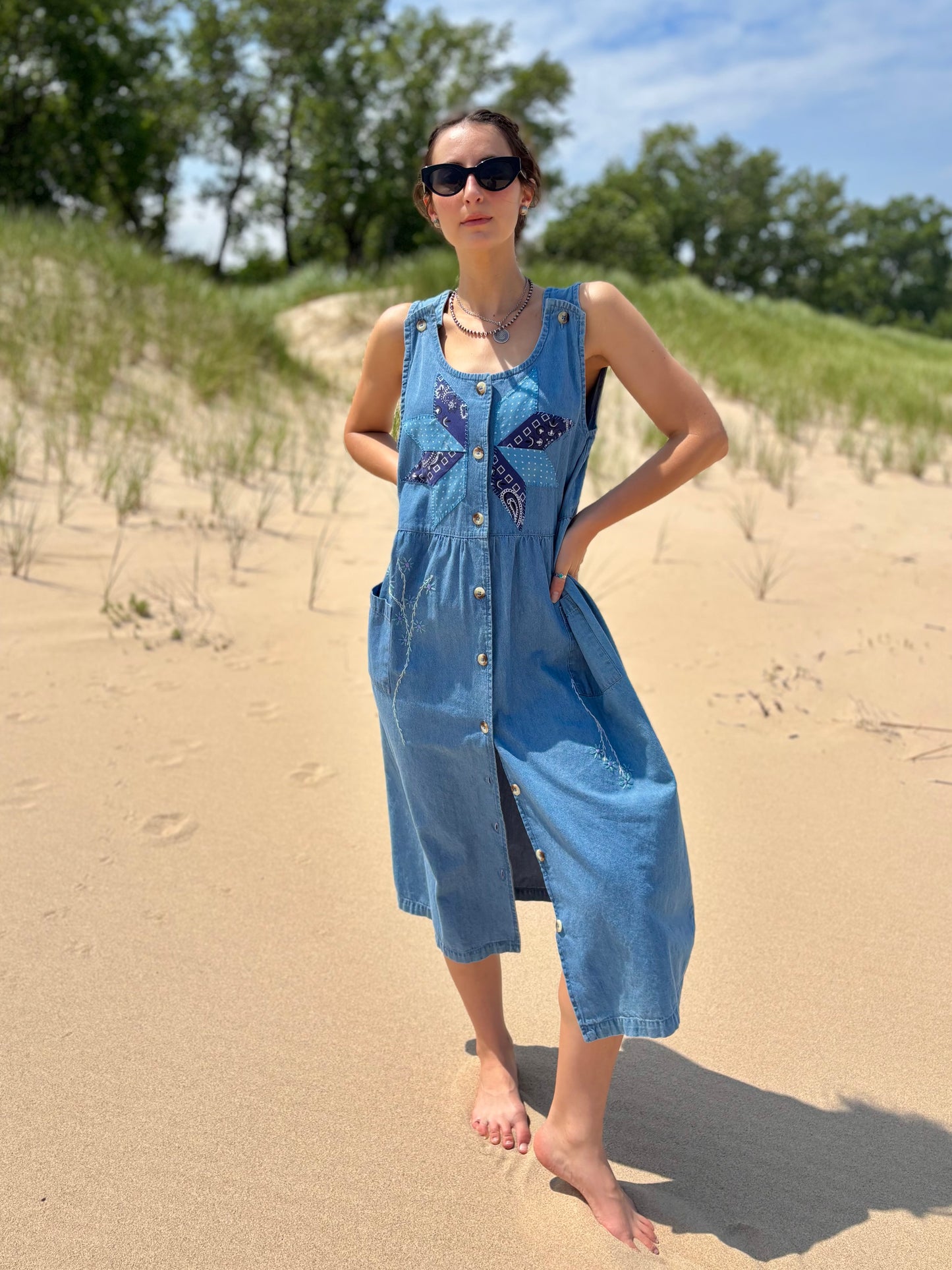 Light Wash Embellished Denim Dress