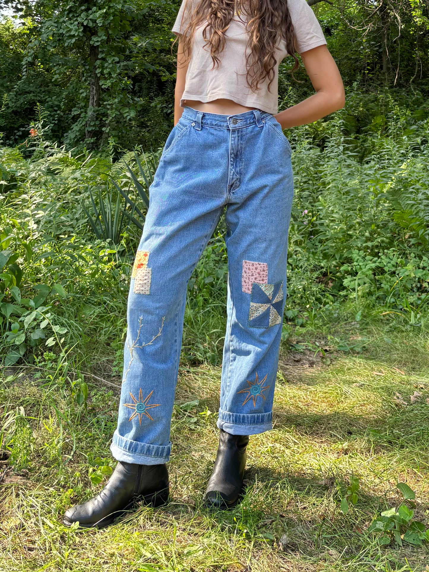Embroidered & Patched Cargo Jeans