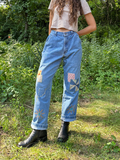 Embroidered & Patched Cargo Jeans