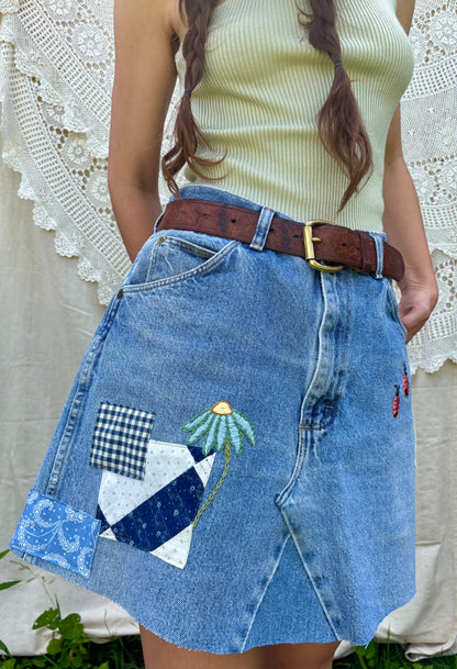 Ladybug Embroidered & Patched Wrangler Mini Skirt