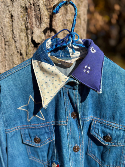 1970s Calico Star Embroidered Denim Top