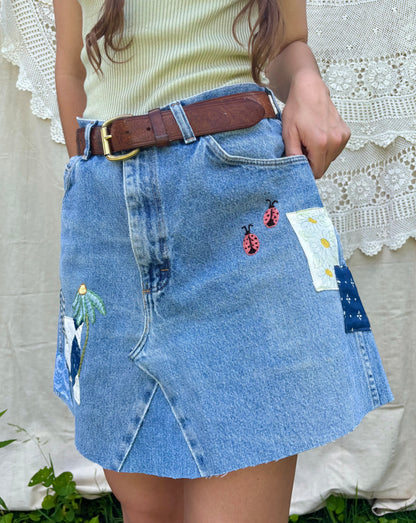 Ladybug Embroidered & Patched Wrangler Mini Skirt