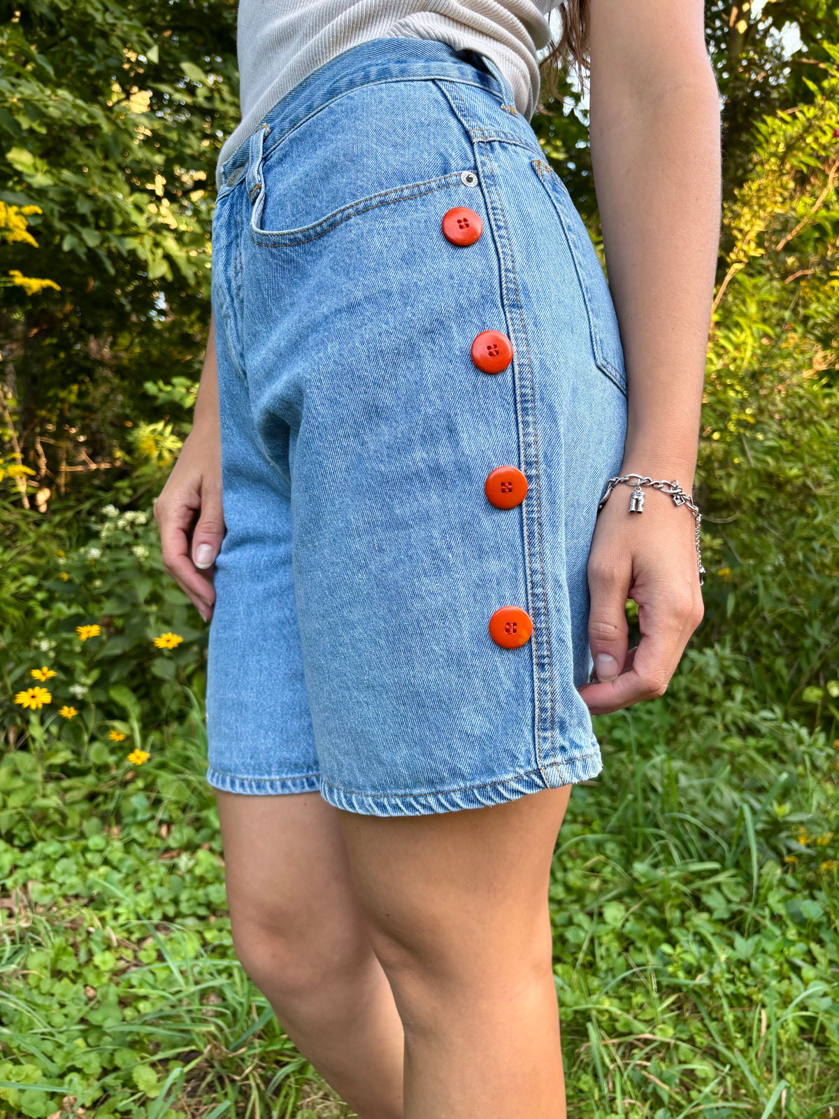 Hand Embroidered Button Shorts 🍊