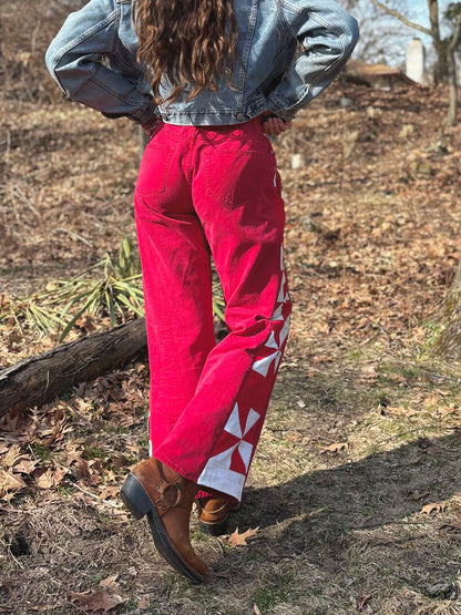 Red Pinwheel Jeans